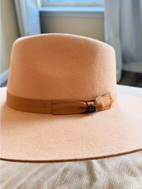 Wide Brim Felt Fedora Hat - Camel